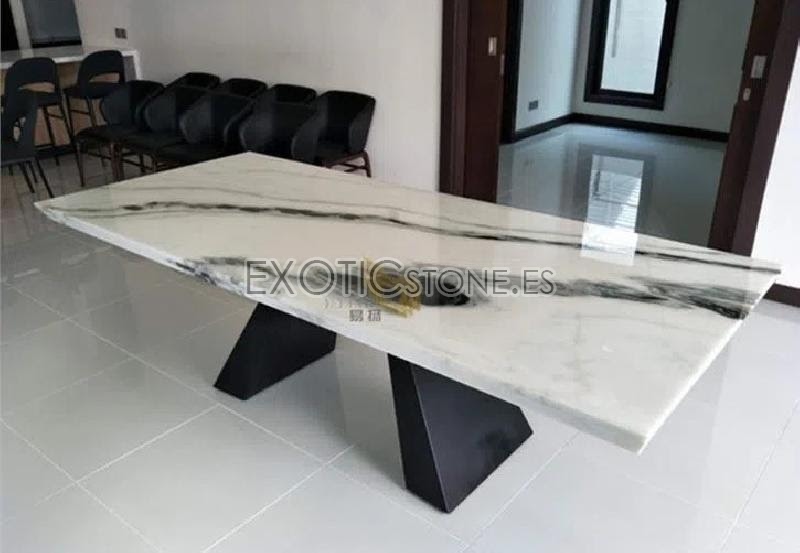 Mesa de Mármol Blanco y Negro Panda con Patas de Acero