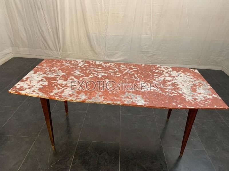 Mesa Mármol Rectangular Roja con patas de Madera