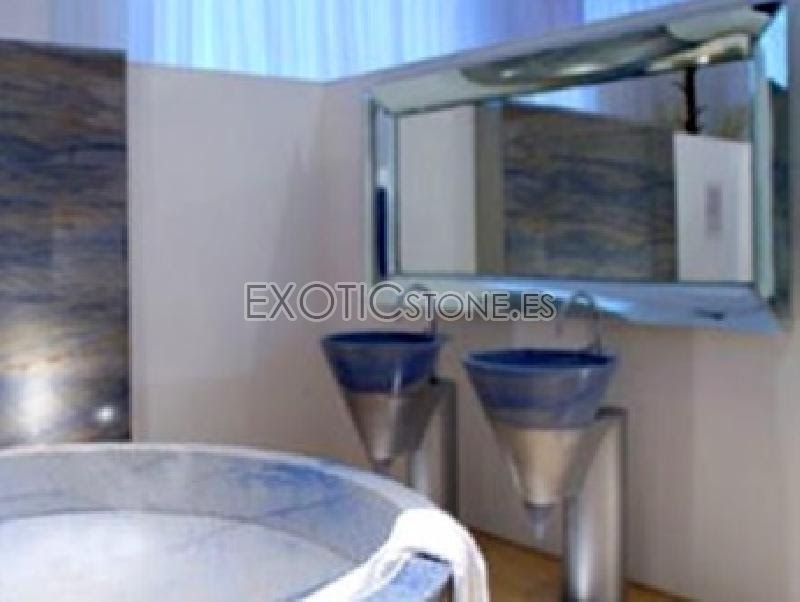 Lavabo Pedestal Doble en Inoxidable y Granito Azul Macaubas