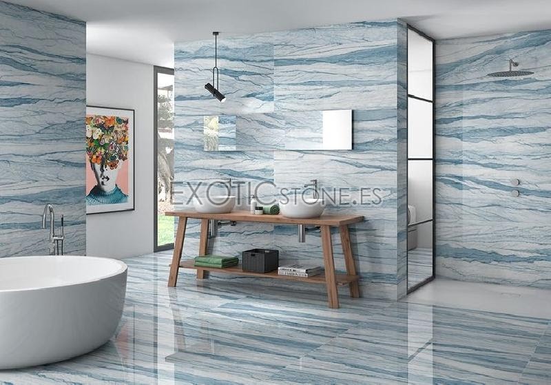 Impresionante Baño en Azul Macaubas Compuesto de Mural, Suelo y Paredes