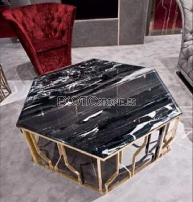 Mesa de Centro Hexagonal Mármol Negro