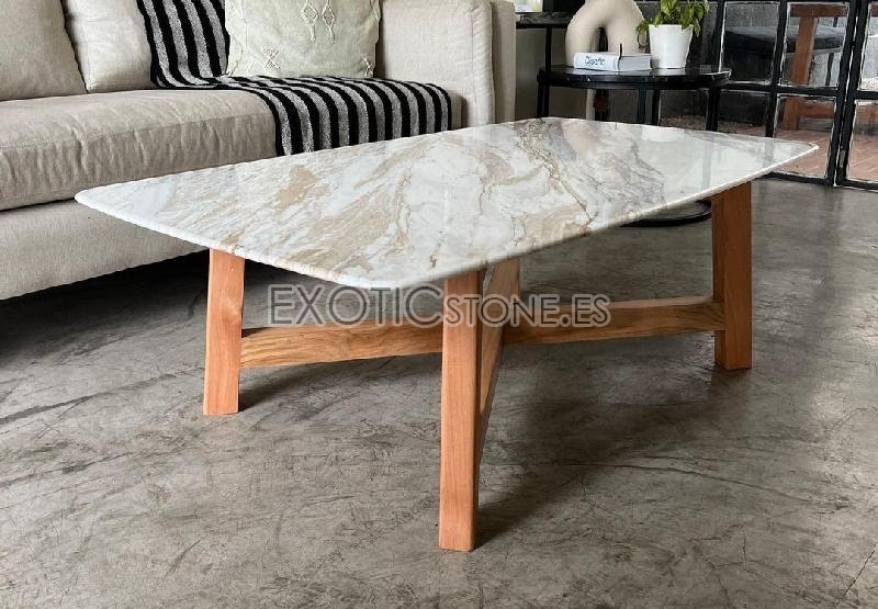 Mesa Rectangular Blanca con Patas de Madera