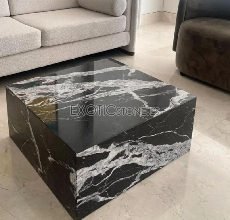 Mesa de Centro de Mármol Negro y Blanco