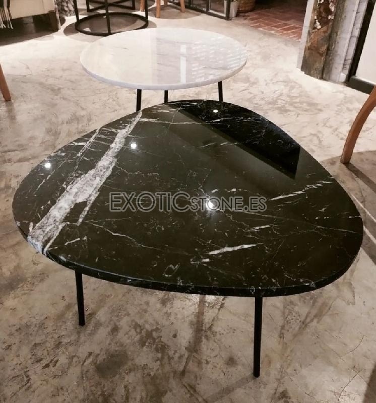 Mesa Negro Marquina y Mesa de Mármol Blanco