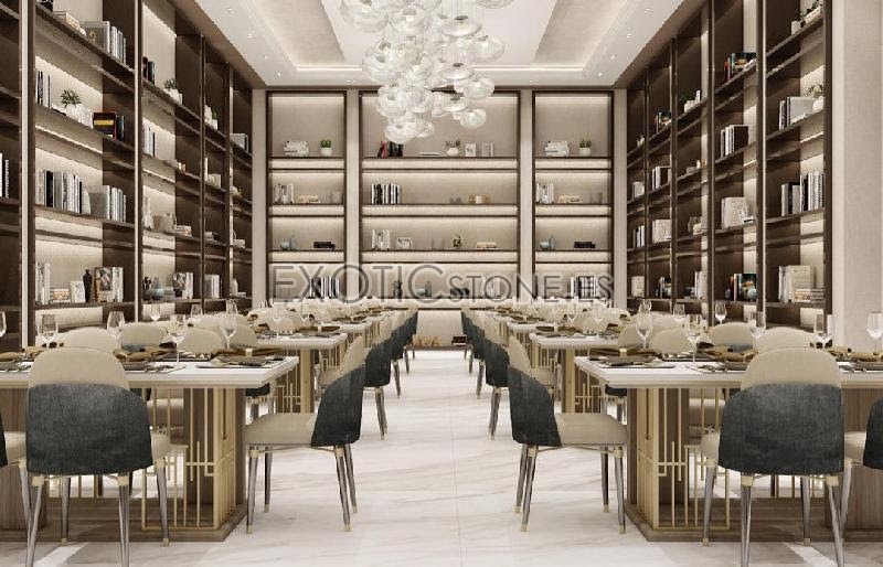 Suelo de Comedor de Restaurante Restaurado en Mármol Calacatta Gold: Elegancia y Exquisitez de Exotic Stone