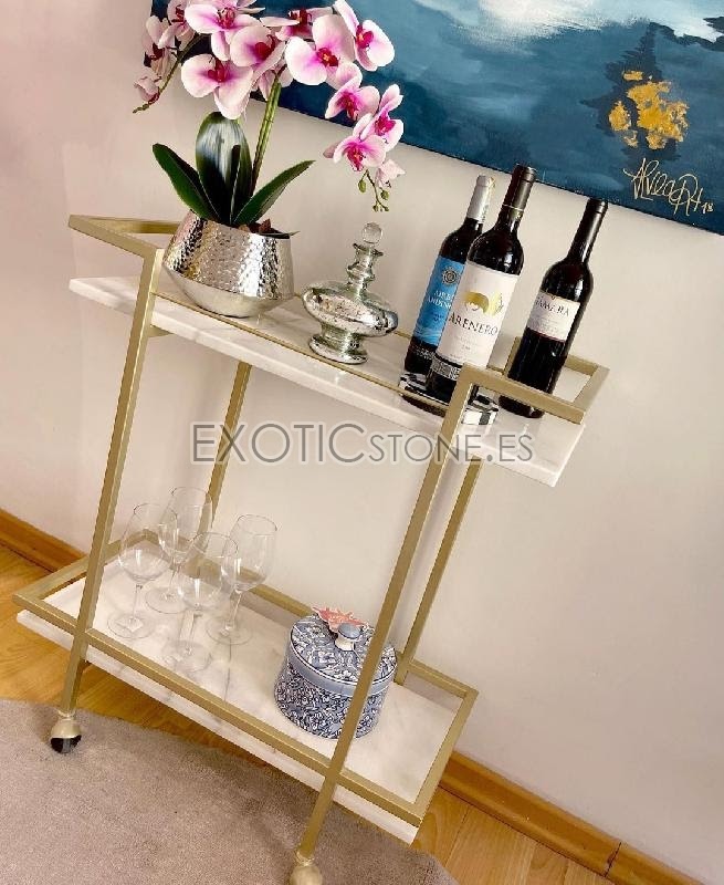 Carrito de Vinos Realizado en Mármol Blanco Carrara