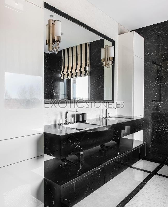 Mueble de Baño con Encimera Biseno en Mármol Negro Marquina