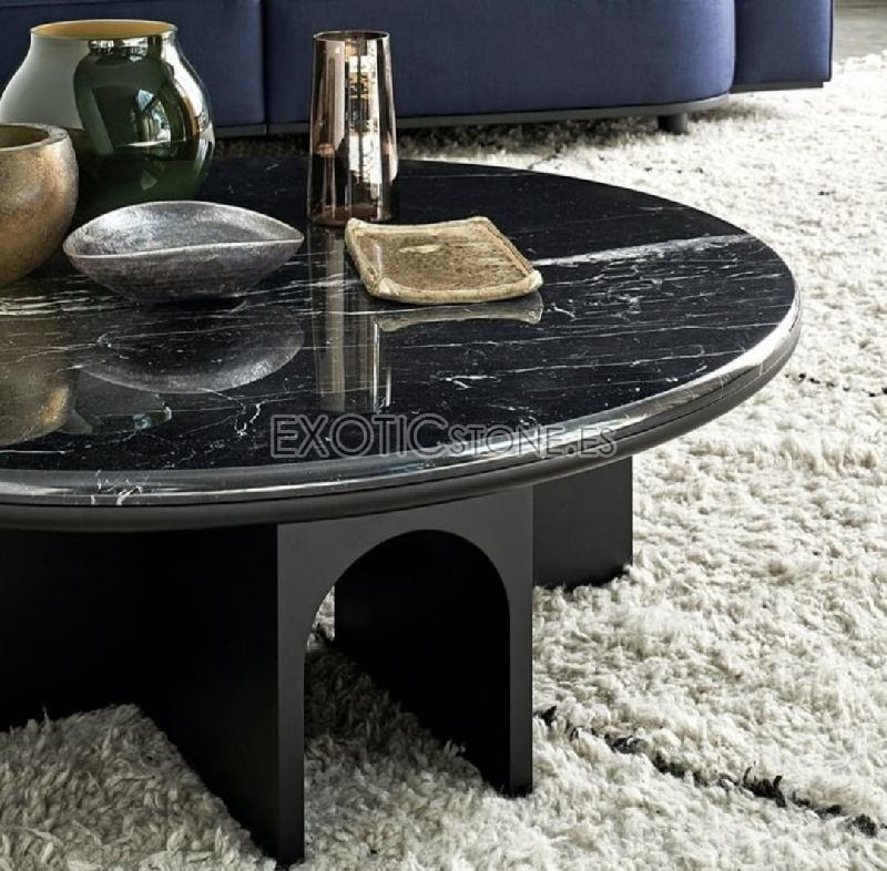 Mesa de Centro Redonda en Mármol Negro Marquina: Elegancia Excepcional para tu Hogar