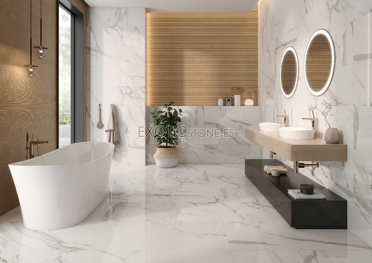 Elegancia Inmaculada: Un Oasis de Mármol Estatuario en tu Baño con Exotic Stone