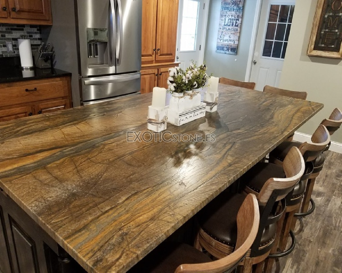 Sinfonía de Opulencia: Mesa de Comedor Rectangular en Cuarcita Sandalus por Exotic Stone