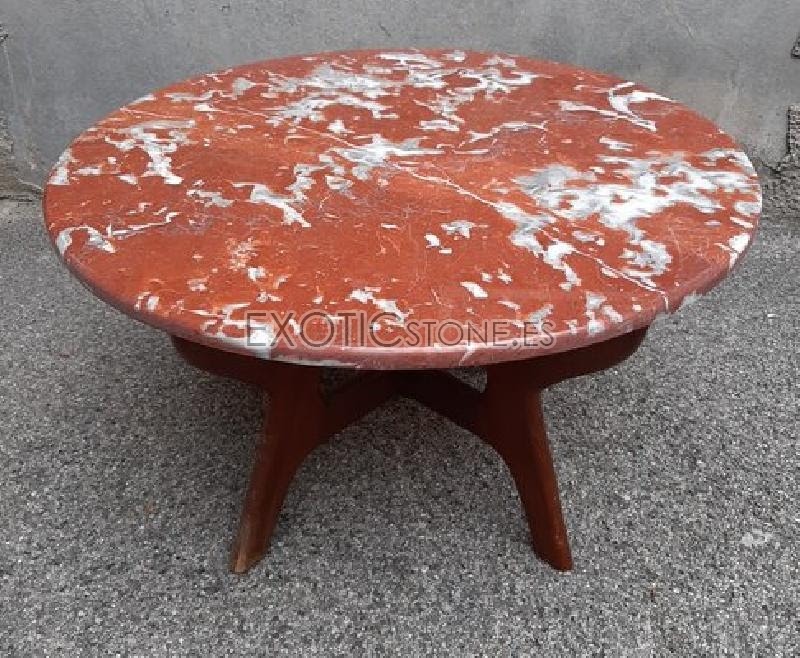 Mesa MÃ¡rmol Redonda de Centro Roja con Patas de Madera