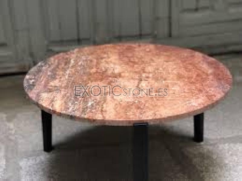 Mesa de Centro de MÃ¡rmol Travertino con Patas de Acero Lacadas en Negro