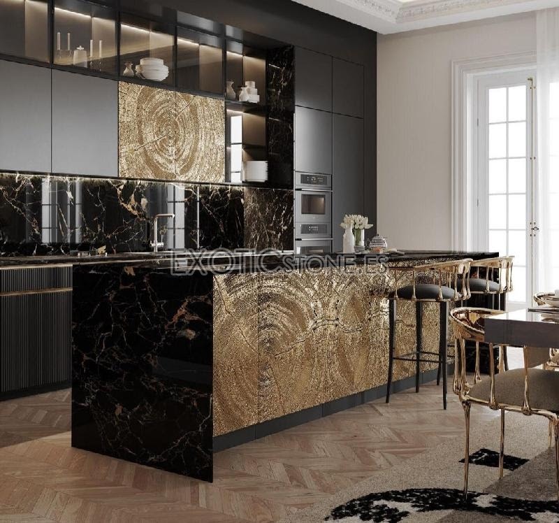 Cocina Elegante en Marmol Noir Saint Laurent