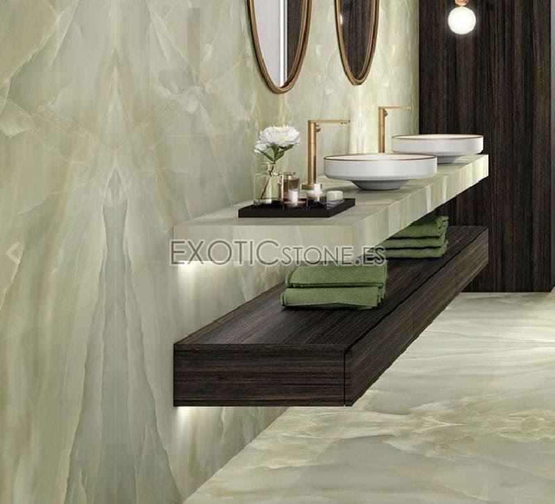 Esencia Verde: Un Oasis de Opulencia en tu Baño con Ónix Verde Light por Exotic Stone