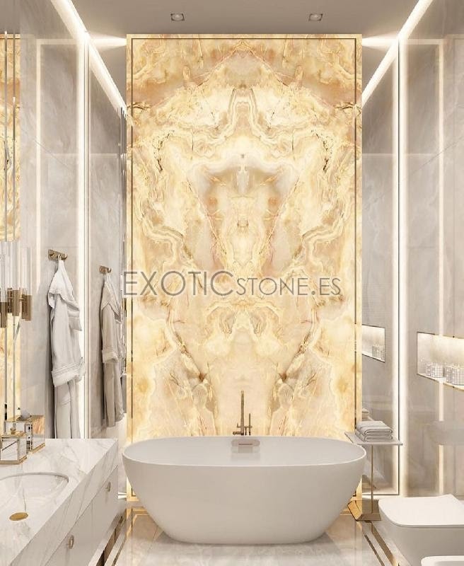 Honey Onyx Glow: The Illuminated Bathroom by Exotic Stone