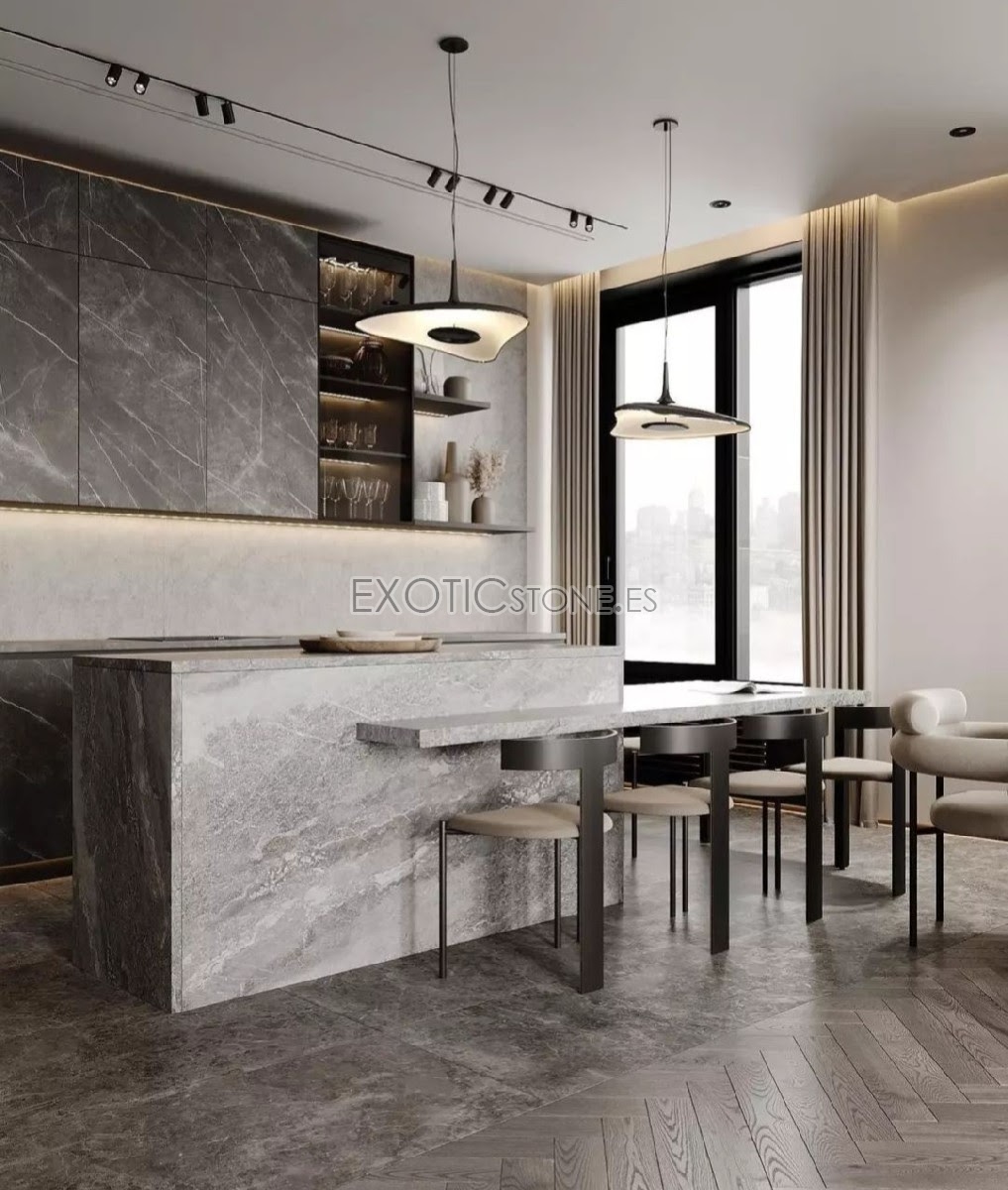 Cocina de Diseño en Mármol Bardiglio por Exotic Stone