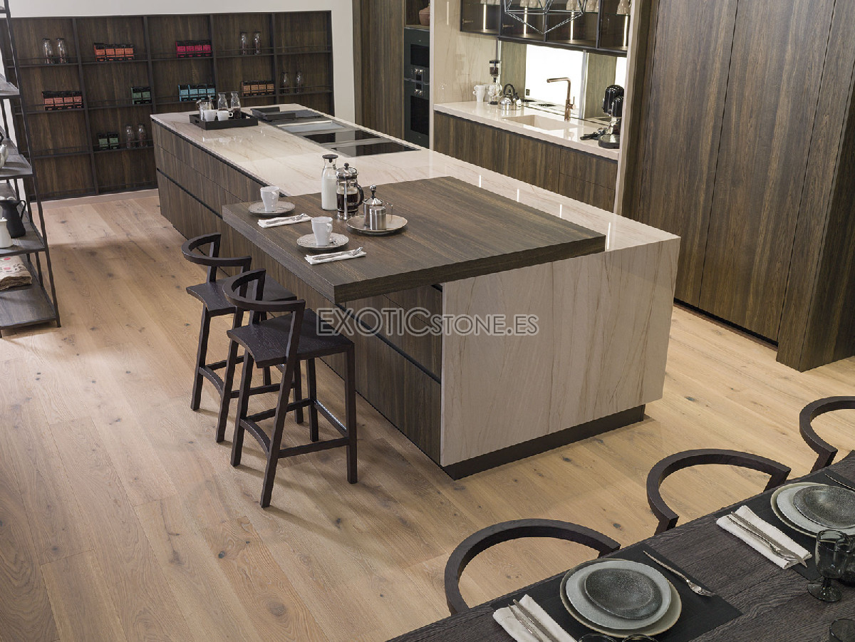 Preciosa Cocina Kalahari Beige con Isla y Encimera